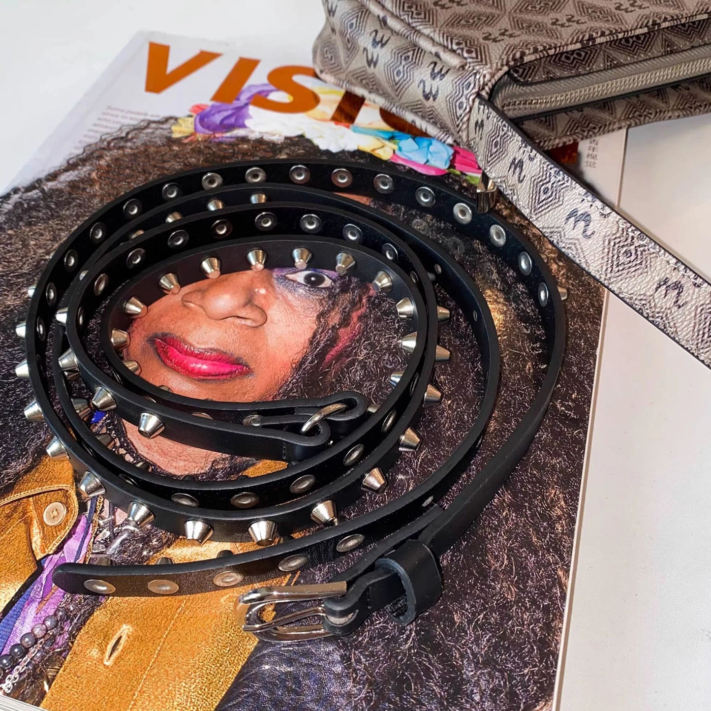 Fashionable Studded Belt with Double Layer Design and Pin Buckle Closure Perfect for Rocking the Street Party Scene