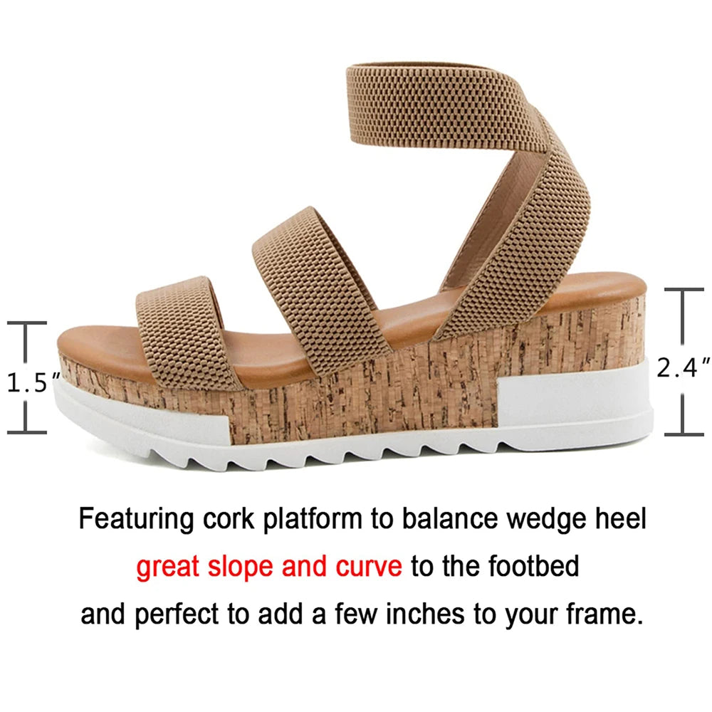 Summer Women's Sandals Platform Casual Wedge Shoes Moms Cork Elastics Strap Fashion Sandalias