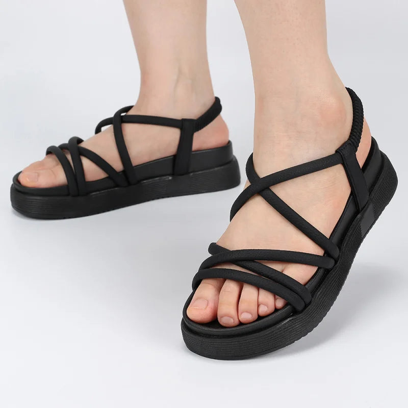 Women'S Sandals Thin Straps Thick Soles Slippers Summe Soft Soles Shoes Versatile Slimming Outdoor Comfortable Simple Trendy