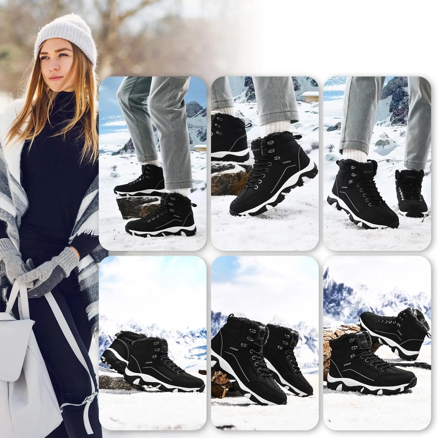 Womens Winter Hiking Boots Waterproof Non Slip Warm Lined Snow Boots for Outdoor Trekking