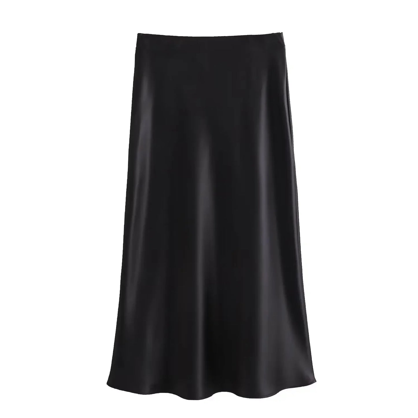 Willshela 2025 Black Satin Skirt Woman High Waist Elegant Long Skirts For Women Fashion Summer Midi Skirt Office Women's Skirts