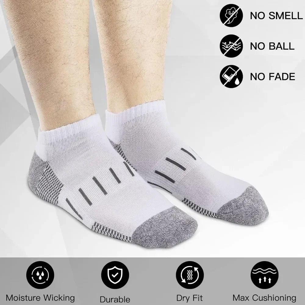 Mens Athletic Ankle Socks Moisture Wicking Cushion Running Low Cut Sock 6 Pack