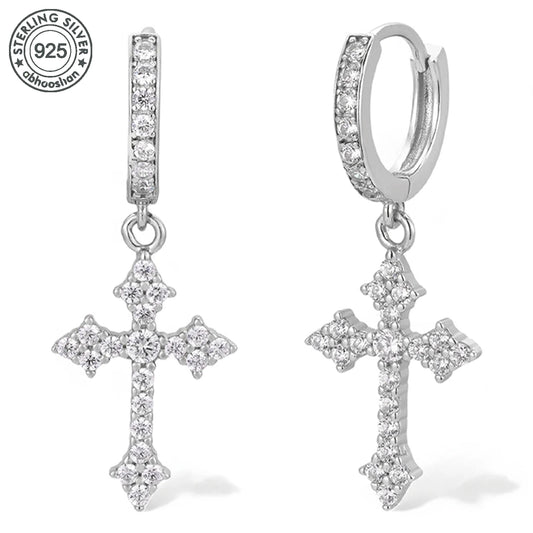 925 Silver, Zirconia Cross Earrings, Men's Earrings, Women's Earrings with Synthetic Zirconia. Perfect for party, holiday, Chris