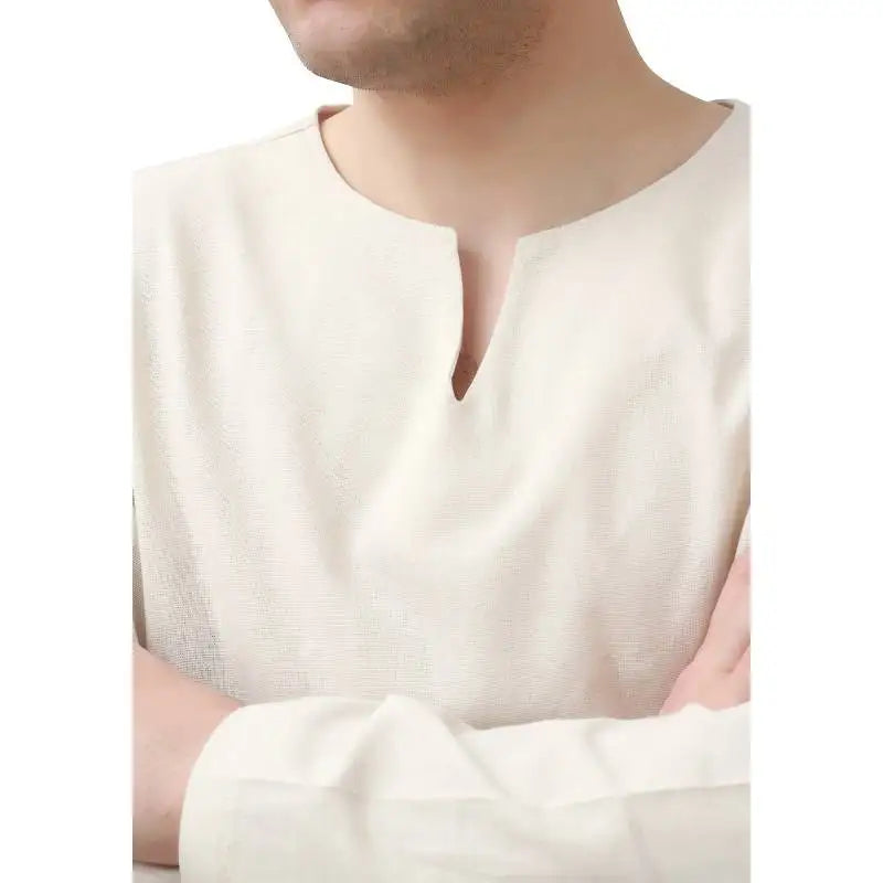 DAZCOS Mens Medieval Undershirts Retro Linen Tunic Long Sleeve Shirts Pirate Reenactment Viking Fancy Clothing Carnival Shirts