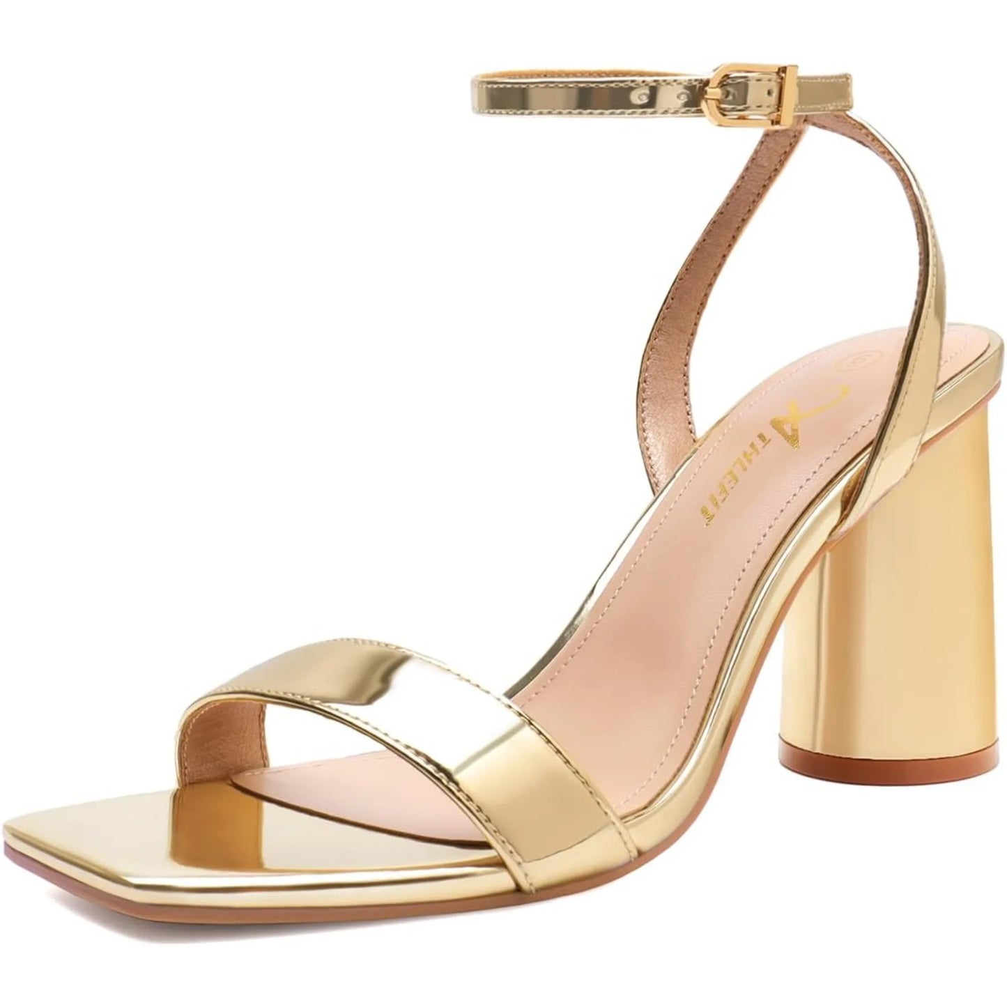 Women's Strappy Chunky Block Heels Fashion Square Open Toe Heeled Sandals Ankle Strap Wedding Party Shoes