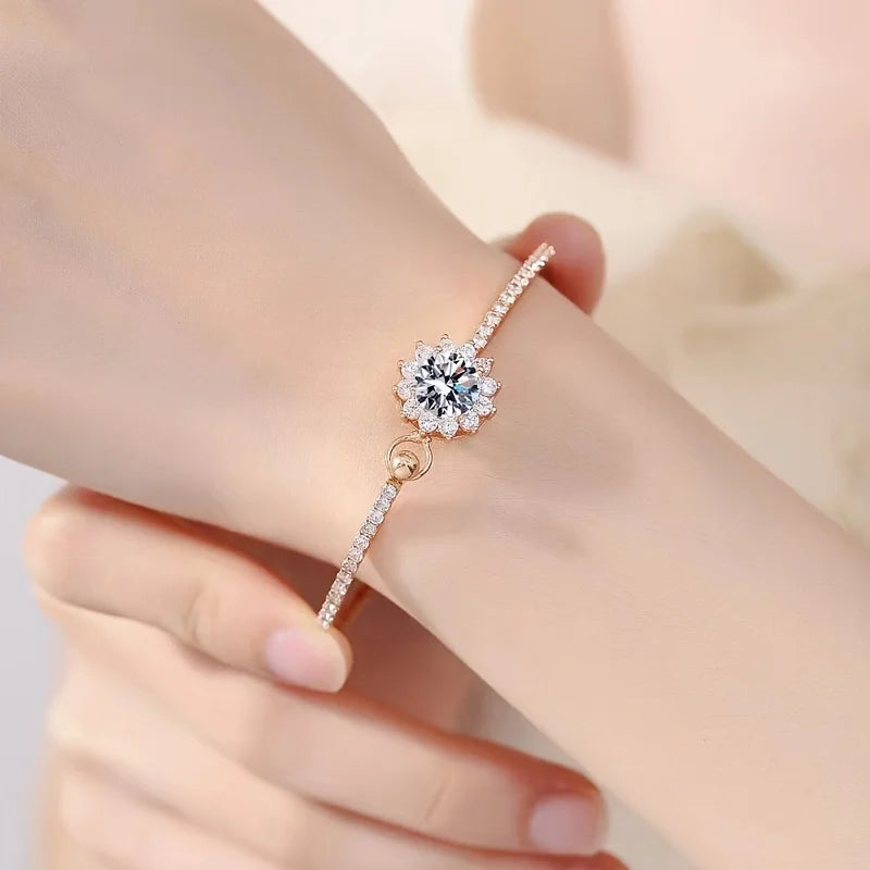 1pc s925 Silver Inlaid 6.5mm Moissanite Small and Delicate Sunflower Bracelet for Men and Women | Gemstone Jewelry | Gifts for H