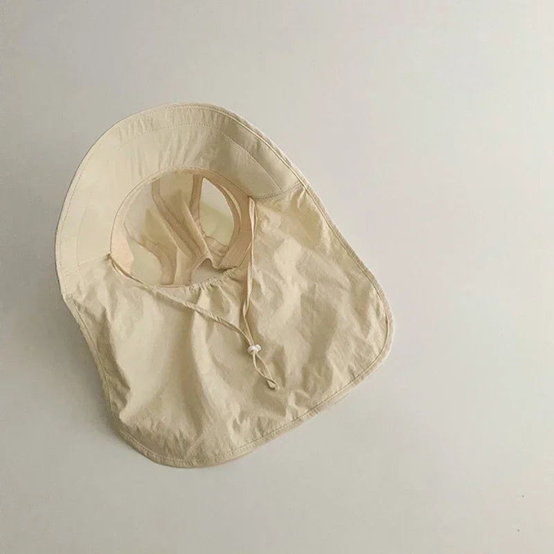 Solid Color Summer Sun Hat for Boy Girl Korean Big Brim Fisherman Cap Kids Quick Dry Mesh Anti UV Beach Cap with Neck Cover