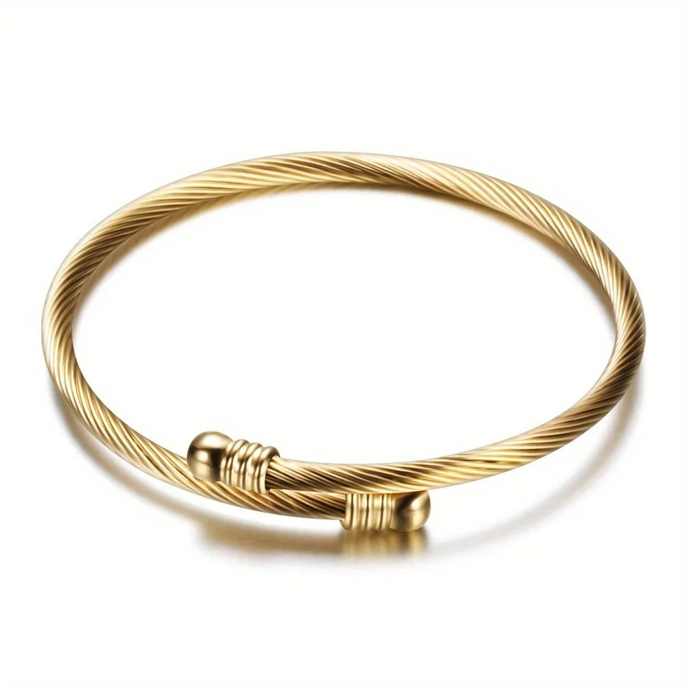 1pc Fashion Bracelet, Twisted Wire Design, Stainless Steel Material, Silvery And Golden Colors, Ideal Choice For Gift And Daily