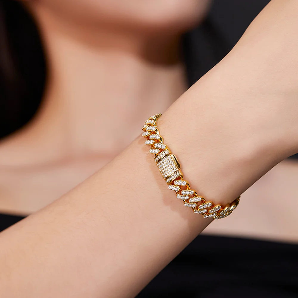 1pc S925 Sterling Silver with Moissanite 12mm Cuban Bracelet for Men and Women | Gemstone Jewelry | Gifts for Him | Gifts for He