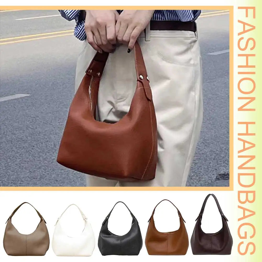 Women Simple Shoulder Purse PU Leather Soft Hobo Bags Solid Color Casual Armpit Handbag Girls Outdoor Daily Bag