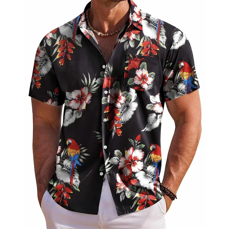 Men s Floral Print Short Sleeve Button Down Shirt with Chest Pocket for Casual Wear and Summer Outings Perfect for Beach and