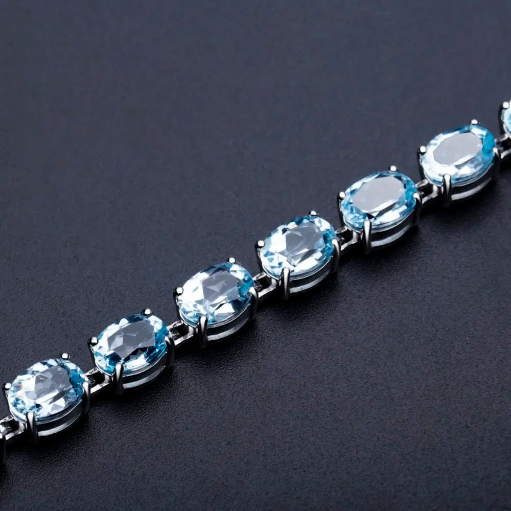GEM'S BALLET 25.26Ct Natural Sky Blue Topaz Tennis Bracelet 925 Sterling Silver Gemstone Bracelets&bangle Fine Jewelry For Women