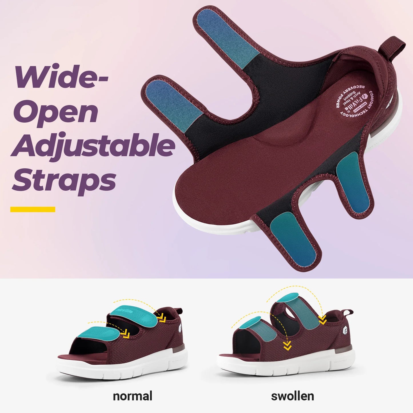 FitVille Women'S Diabetic Wide Sandals With Arch Support Adjustable Straps Breathable Lightweight Casual Women Flat Shoes