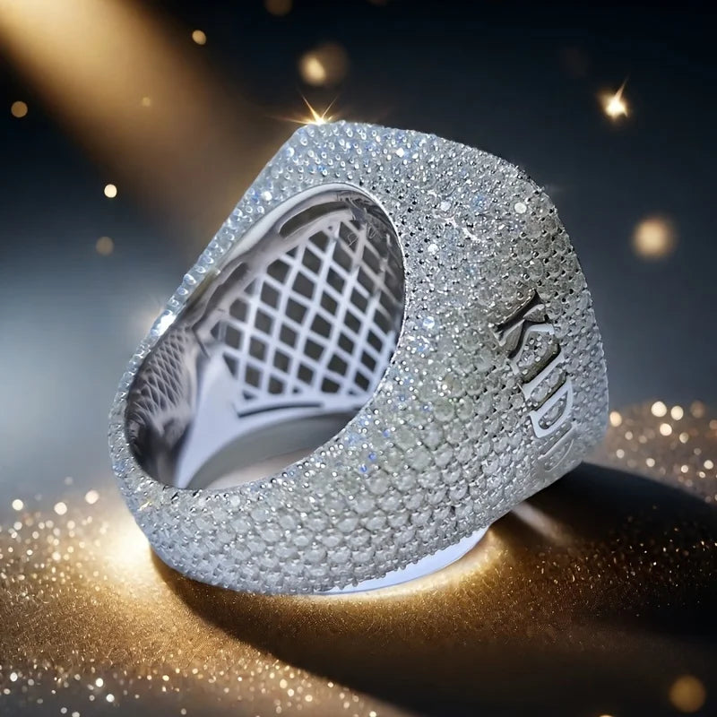 1pc S925 Silver Sporty Style Ring Inlaid with 8 Carats of Moissanite, featuring Hip-hop Style, Street Style, and a touch of Bea