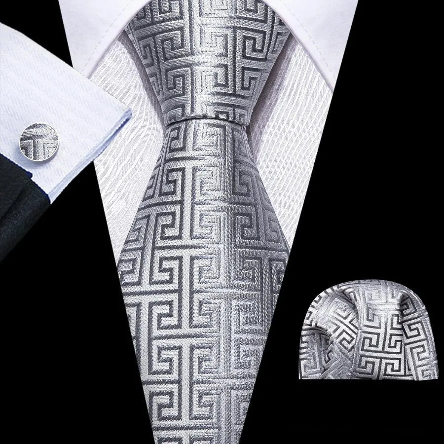 Barry.Wang Classic Mens Ties Silk Necktie Pocket Square Cufflinks Set Woven Designer Wedding Business