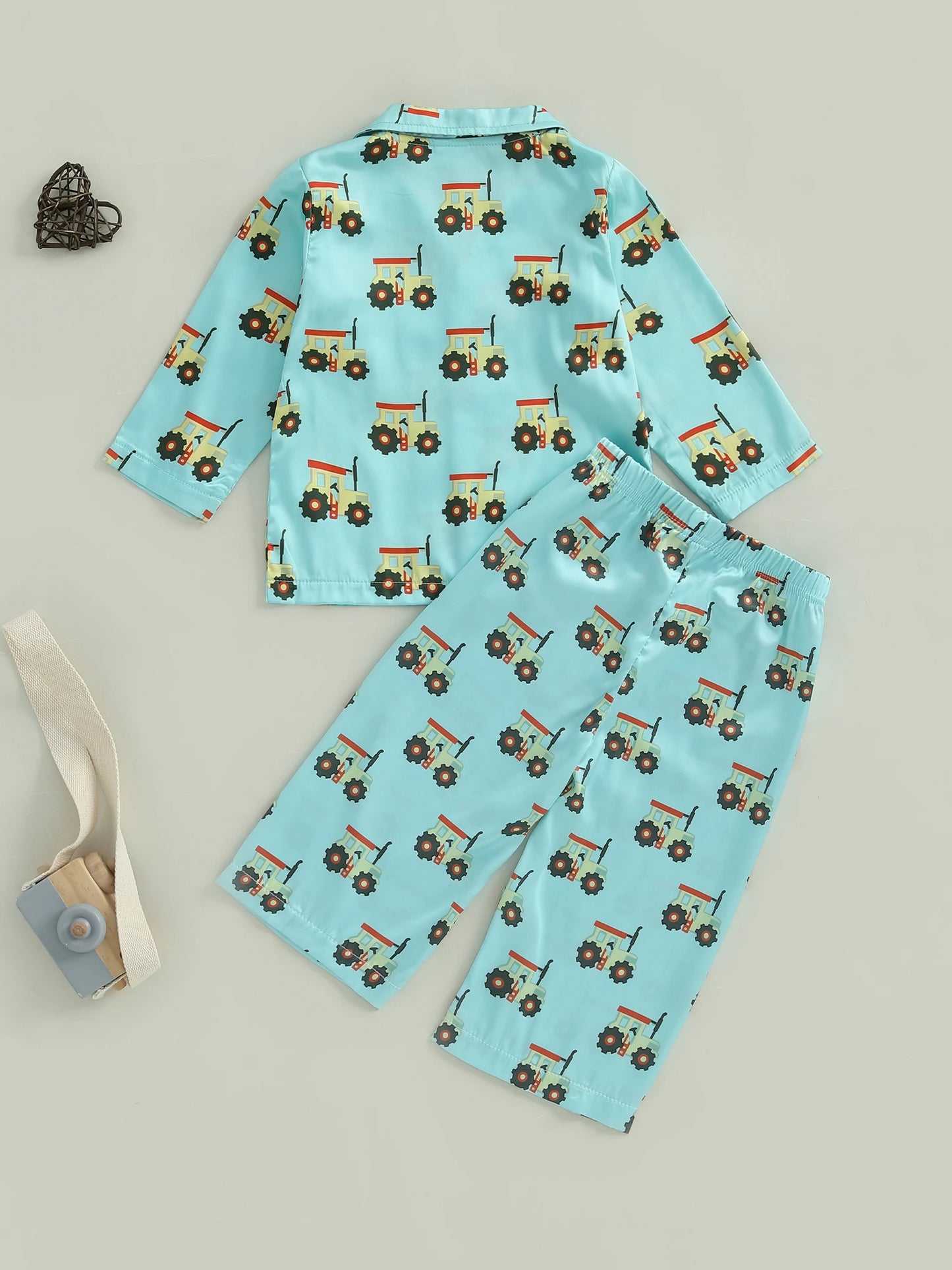 Children s Pajama Set with Dinosaur Print Cozy Button-Up Shirt and Elastic Waist Pants for Comfortable Sleepwear and Lounging