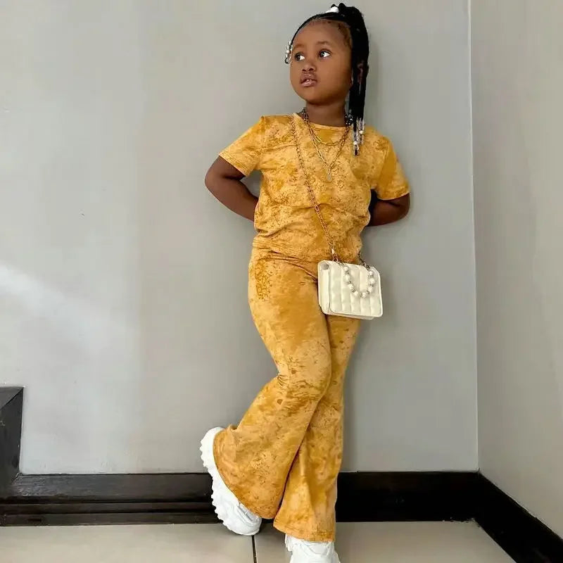 Girls Clothes 2 to 8 Years Tie Dye Short Sleeves T Shirt Tops+Pants Clothes Sets 2pcs Casual Kids Children's Clothing For Baby