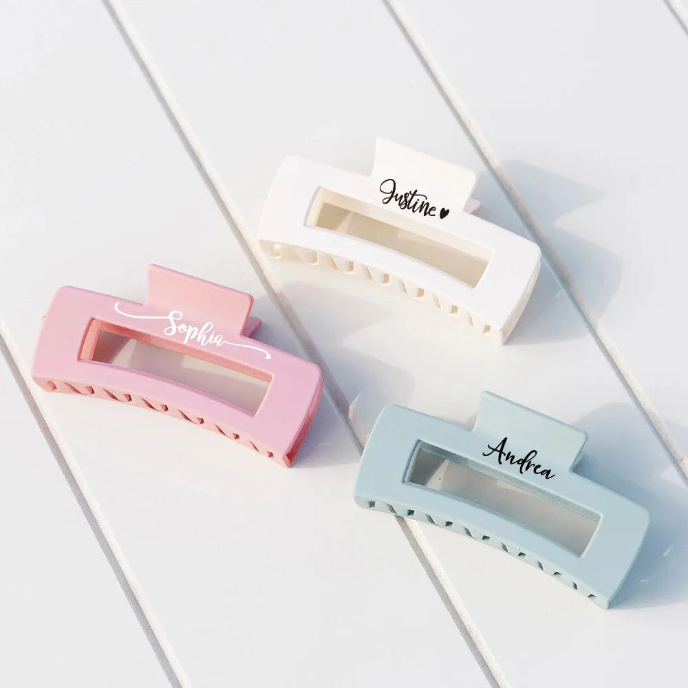 DOREMI Matte Square Personalized Hair Claw Print Logo Custom Name Hair Clips Custom Letters Woman Hair Barrettes Hair Claw