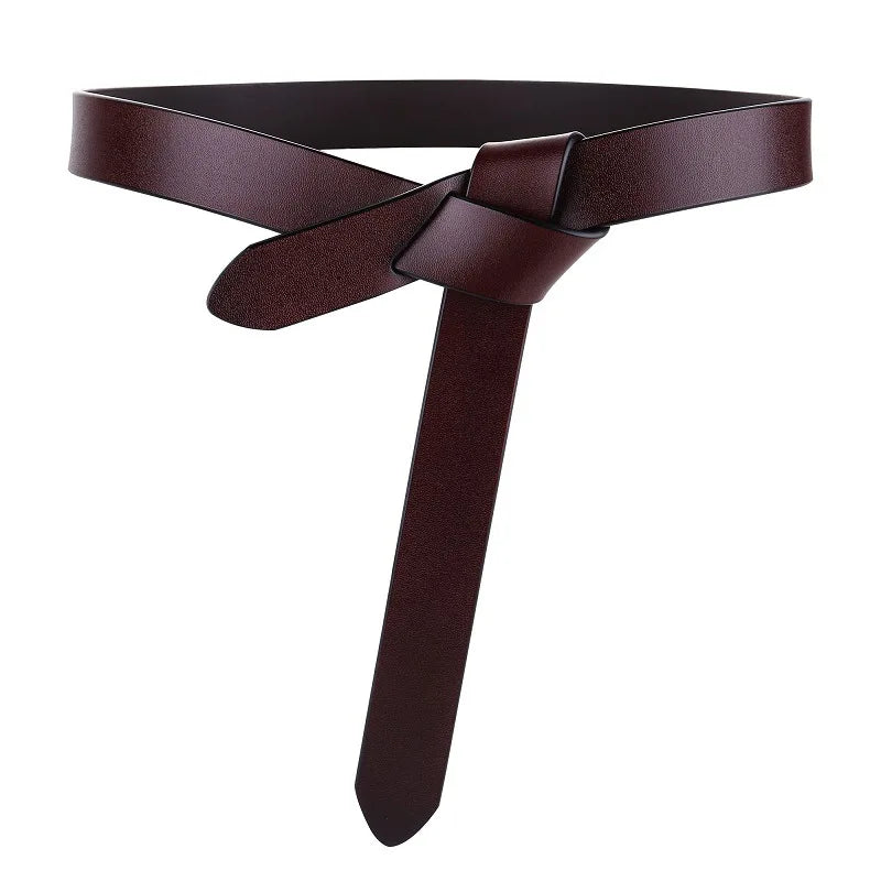Cowhide Belt Ladies Soft Genuine Leather Knotted Strap Dress Accessories Gothic Retro Luxury Designer Girdle Corset for Women