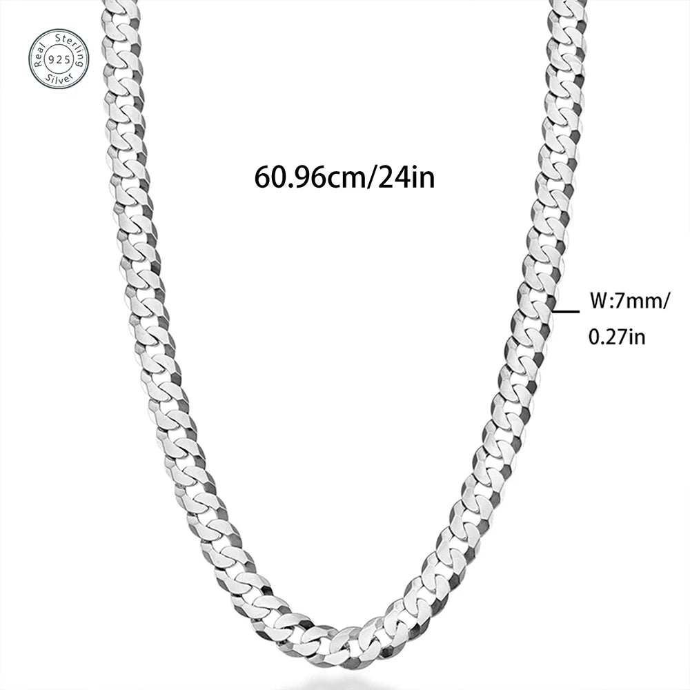 7mm Men's Cuban Link Chain 925 Sterling Silver Necklace Curb Cuban Link Chain Chokers for Women Hip Hop Jewelry Ships from USA