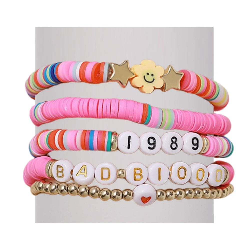 5 Pcs Album Inspired Bracelet with Clay Bead for Taylor Fans Bracelet Gifts Set Album Bracelets for Teen Girls Music Lovers Fans