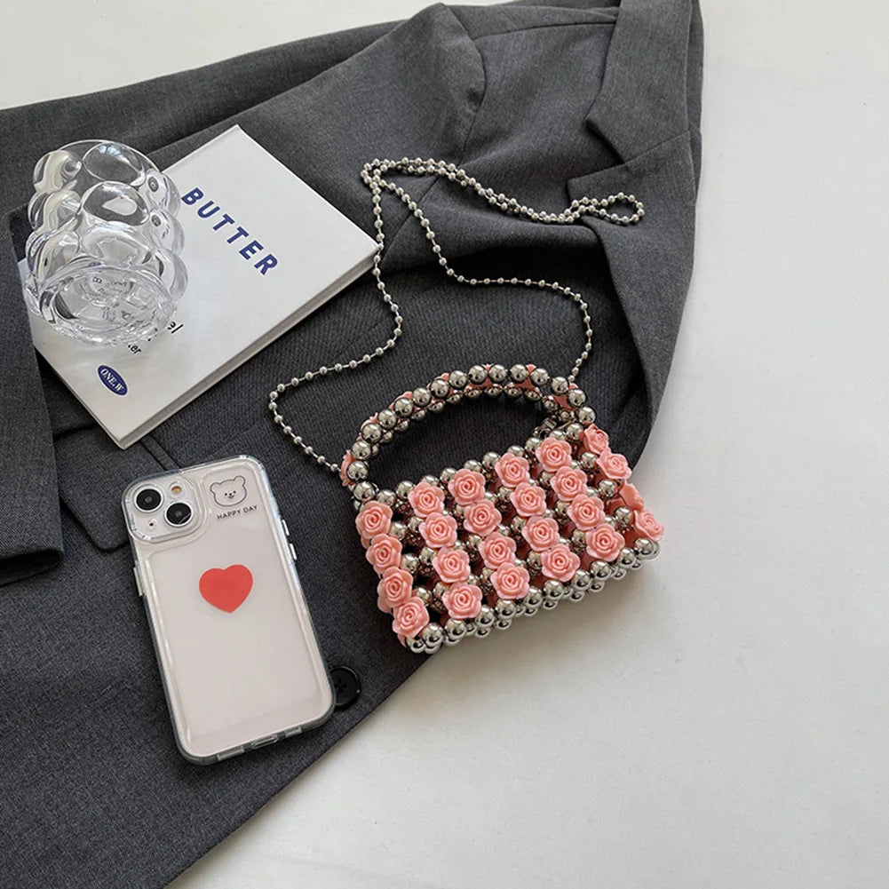 Party Wedding French Female Clutch Lipstick Purses Women Shoulder Bag Sweet Pearl Crossbody Bag Beads Evening Bags