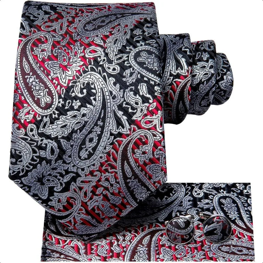 HiTie Silk Paisley Ties for Men Necktie Pocket Square Cufflinks Set Foral Tie Sets Formal Business