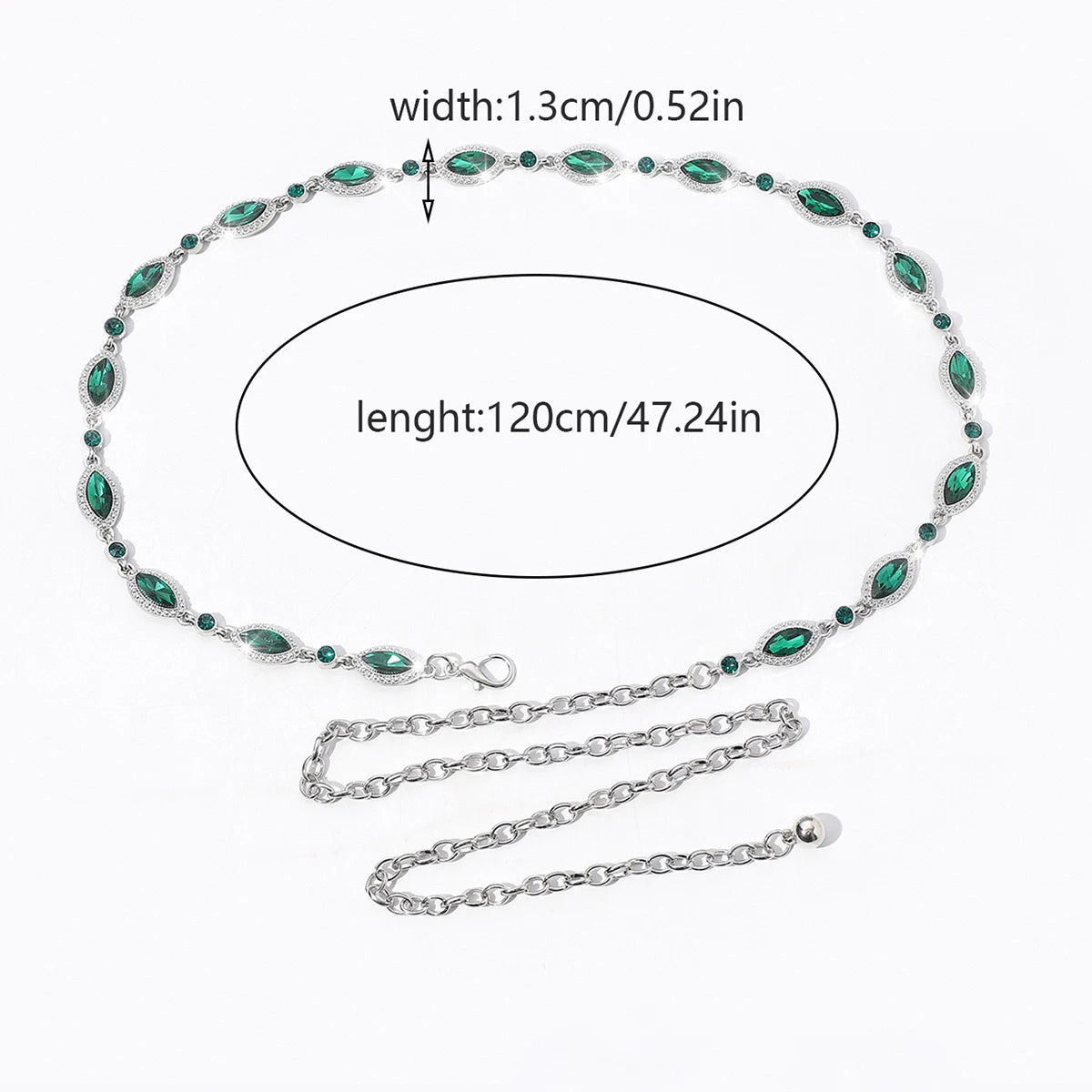 Shining Green Red Artificial Crystal Waist Chain Single Piece Stylish Luxury Design Belt For Women Party Evening Dance Accessory