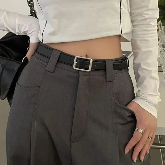 1pc Women's Belt Trendy Square Buckle Belt High End Genuine Soft PU Leather Belt Paired with Skirt Work Pants Jeans Belt Unisex