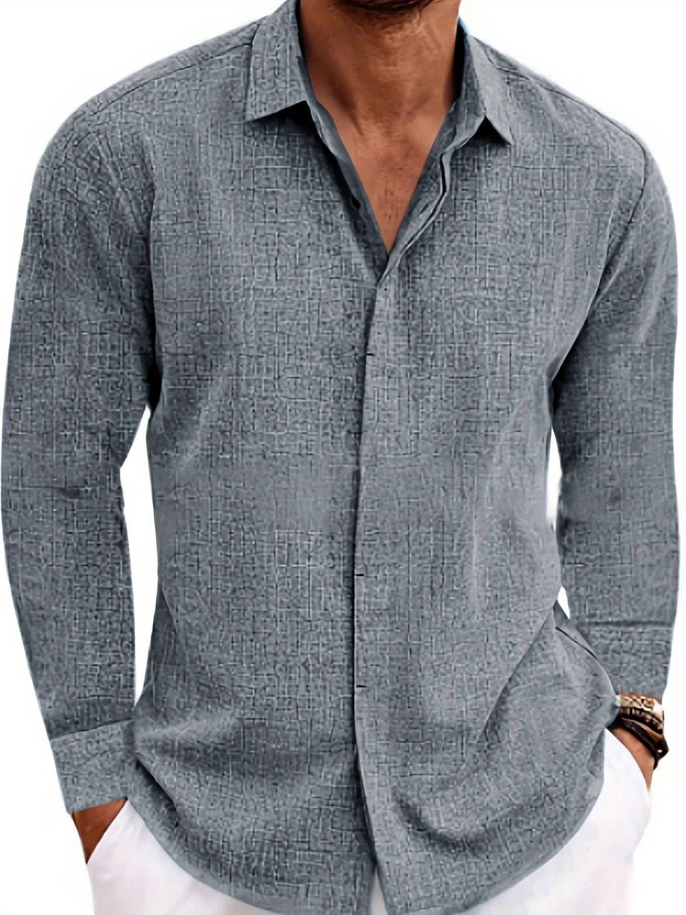 Men's Linen Long-sleeved T-shirt Loose Undershirt Solid Color Long-sleeved Cotton And Linen Shirt Men's Shirt