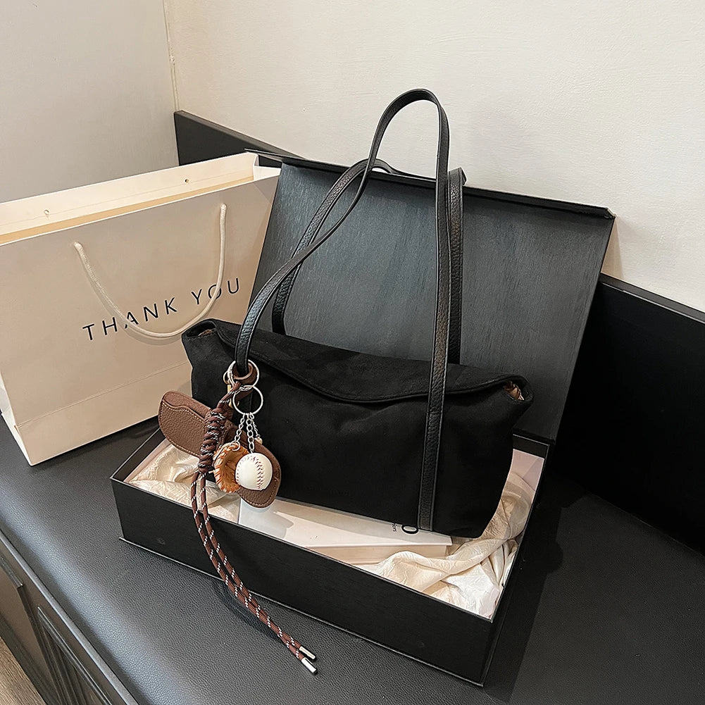 Women Suede Shoulder Bag Large Capacity Flap Underarm Bag Solid Retro Handbag Clutch Purse for Work Travel