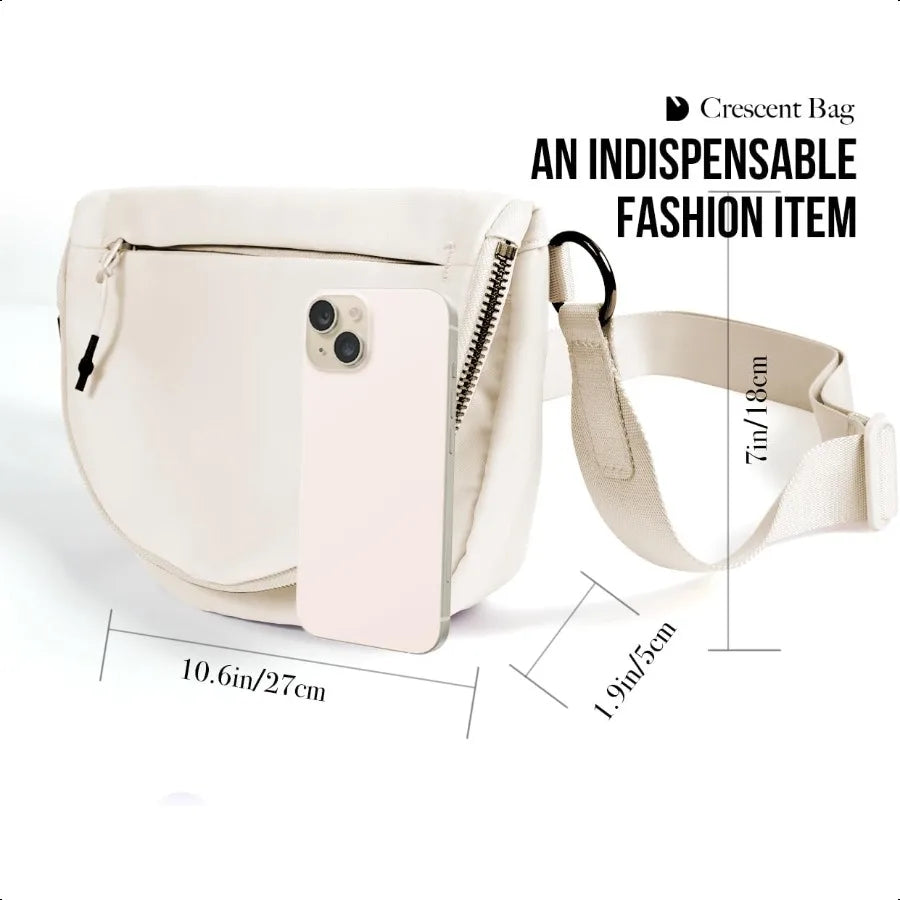Crescent Bag for Women and Men Fashion Medium Nylon Folding Crescent Moon Bag Single Shoulder Bag with Adjustable Strap