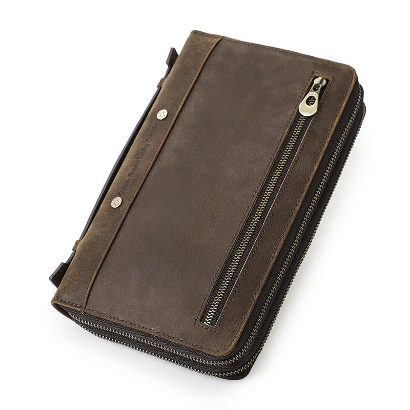 CONTACT'S Men's Clutch Designer Genuine Leather Male Handbag Double Zipper Long Purse Casual Wallet Bag Clutch High Quality