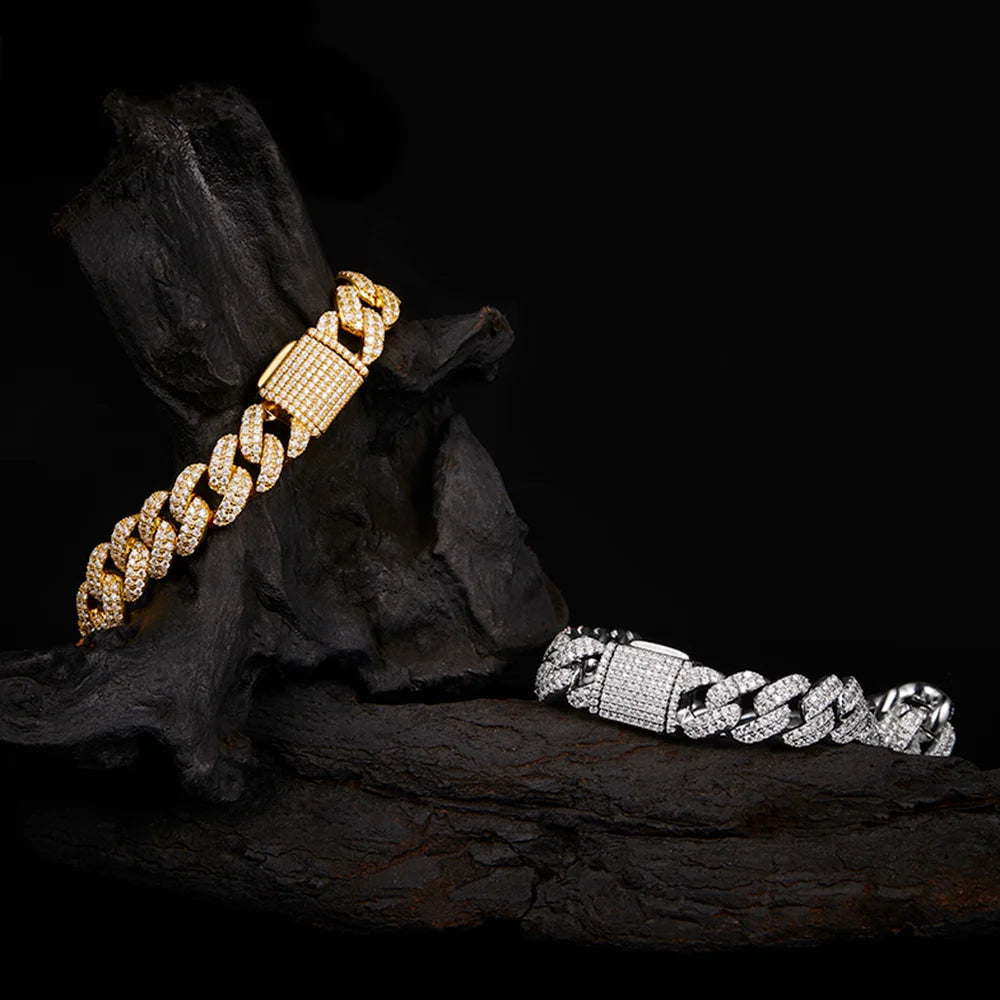 1pc S925 Sterling Silver with 10.4CT-15.3CT Moissanite Cuban Bracelet for Men and Women, Silver Weight: 32.4g | Gemstone Jewelry