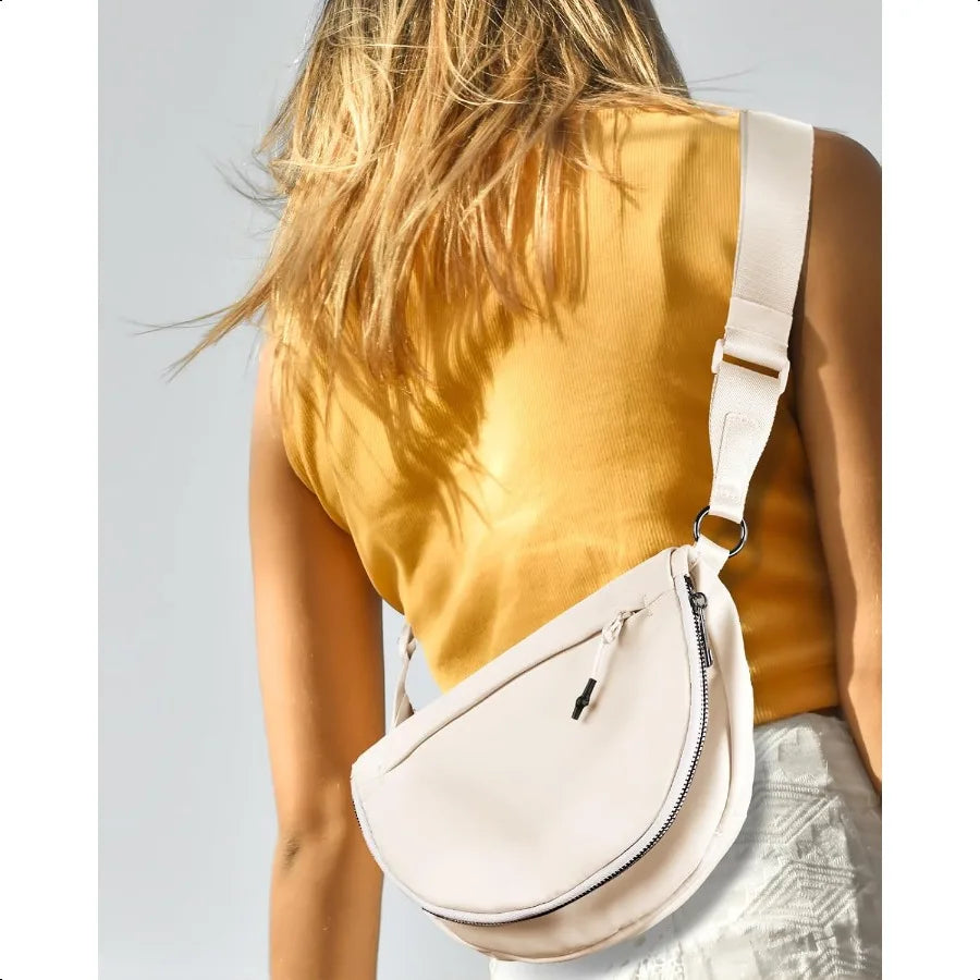 Crescent Bag for Women and Men Fashion Medium Nylon Folding Crescent Moon Bag Single Shoulder Bag with Adjustable Strap