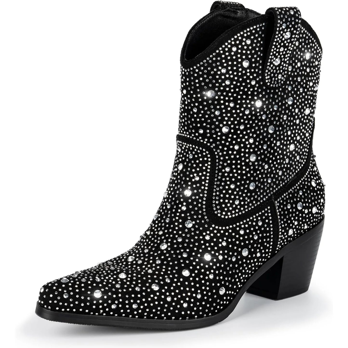 Rhinestone Cowboy Boots for Women - Sparkly Cowgirl Boots Wide Calf Glitter Bling Women's Western Boots Bedazzled Mid Calf Knee