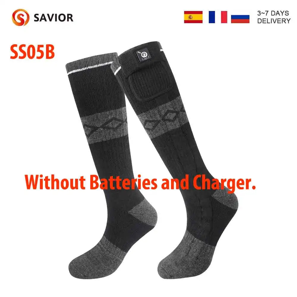 SAVIOR HEAT Rechargeable Heated Socks For Men and Women Electric Heated Socks Warm Foot Thermal Stocking with Battery Winter Ski