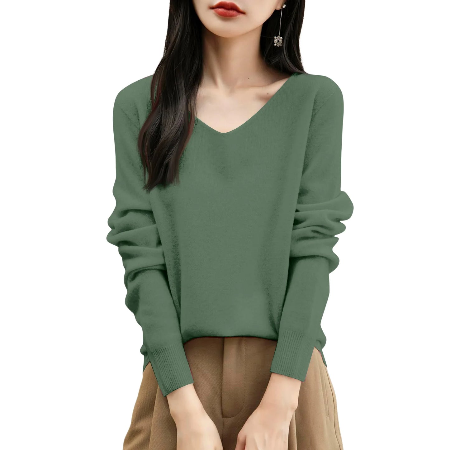 Women'S Fashion Flat-Knit V-Neck Pullover Sweater Solid Color Long-Sleeve Top Pulls Femmes Woman Clothes Sweater For Woman