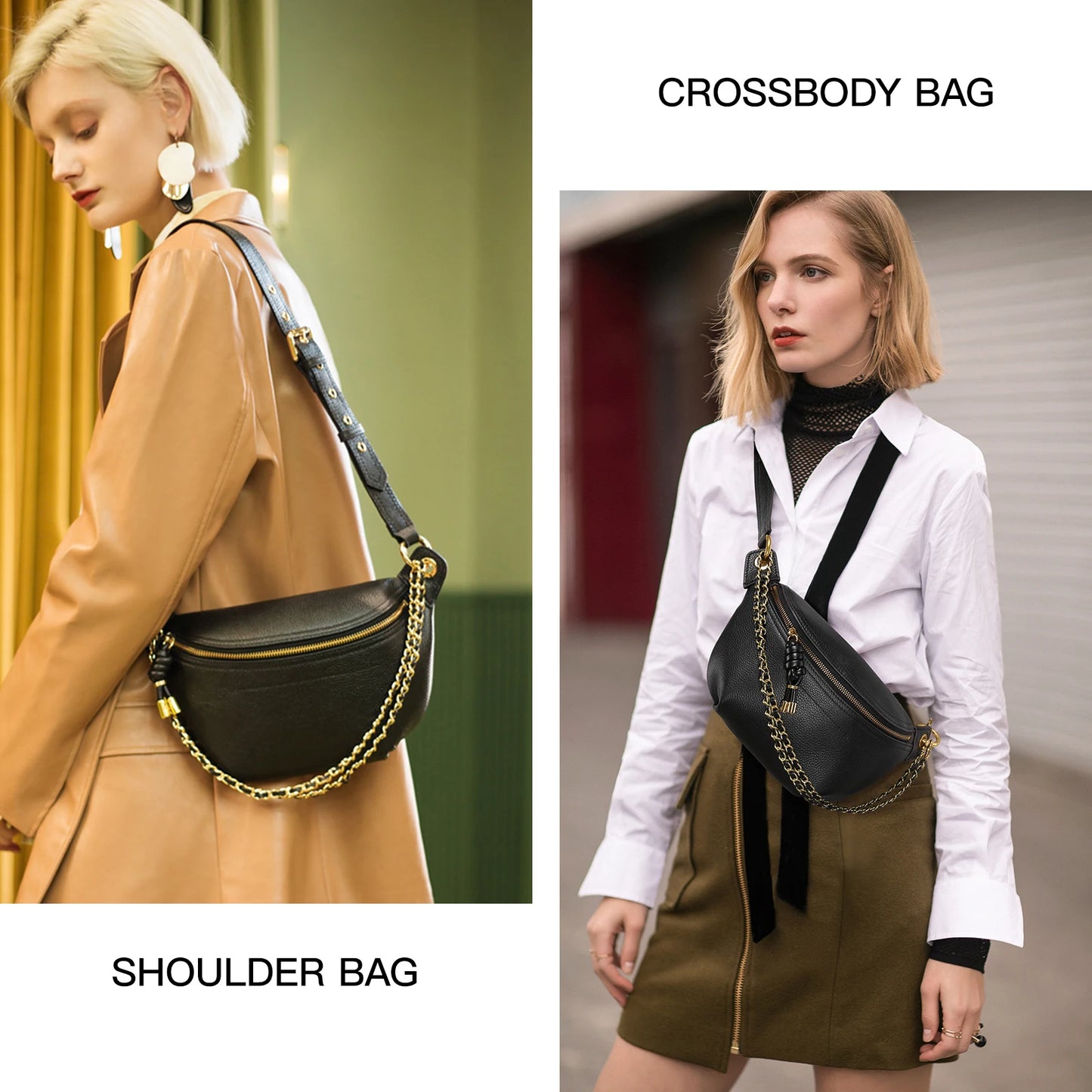 ITAMOOD Women Waist Bag for Phone Storage Fashion Luxury Designer Leather Crossbody Holiday Bag For Sports With Chain Strap