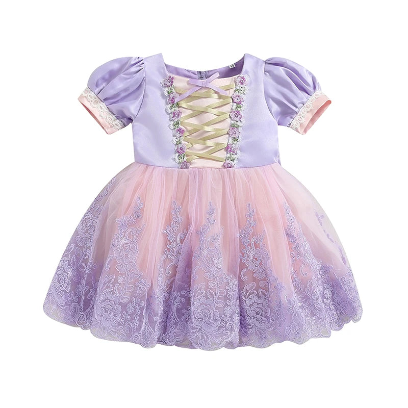 Girls Sparkly Sequin Princess Dress Ruffle Sleeve Tulle Ball Gown Patchwork Dress for Birthday Party Performance