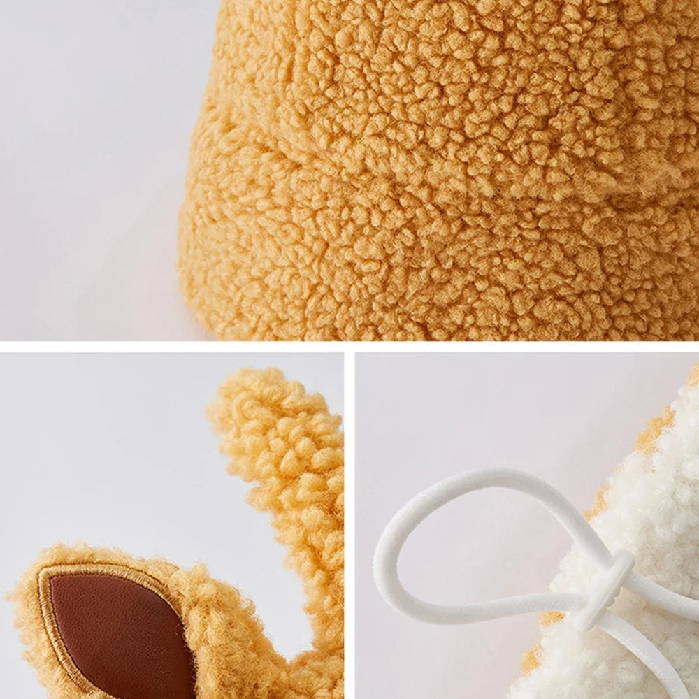 Ohsunny Kids Hat Winter Warm Adjustable Bucket Cap Children Cute Cartoon Bear Ear Caps Outdoor Furry Warmer Beanie Boys Gifts