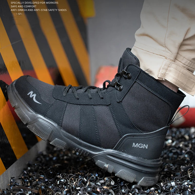 Mens Safety Shoes Steel Toe Metatarsal Protection Anti-Puncture Indestructible Shoes Trail Running Shoes Outdoor Protective Boot