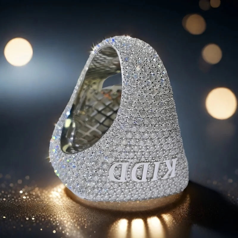 1pc S925 Silver Sporty Style Ring Inlaid with 8 Carats of Moissanite, featuring Hip-hop Style, Street Style, and a touch of Bea