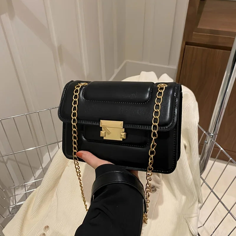 Chain Crossbody Bag, Classic Mini Shoulder Bag, Women's Simple Handbag & Square Purse
