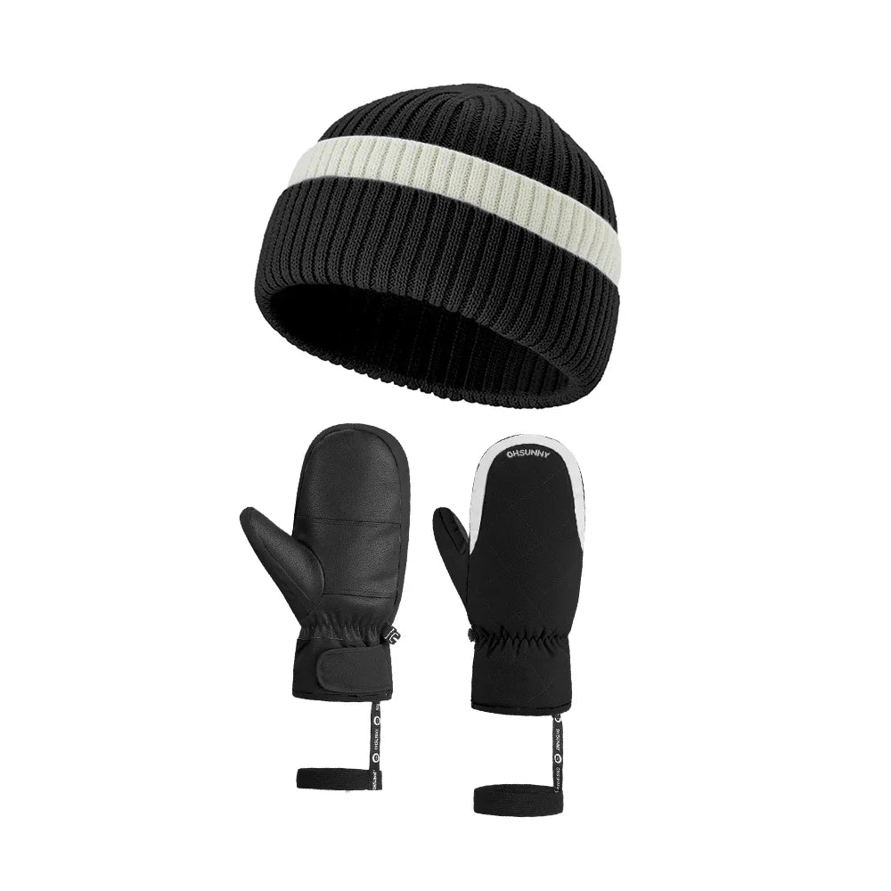 【New】US Stock OhSunny Warm Knitted Beanies Winter Hats Cycling Gloves Ski Mitten Bonnet Cashmere Cap for Women Girls Hat Glove