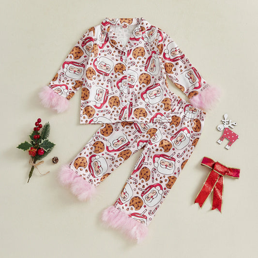 Child Boy Winter Pajamas Snowflake Patterned Fleece Hooded  Jumpsuit Toddler Sleepwear Set with Zipper