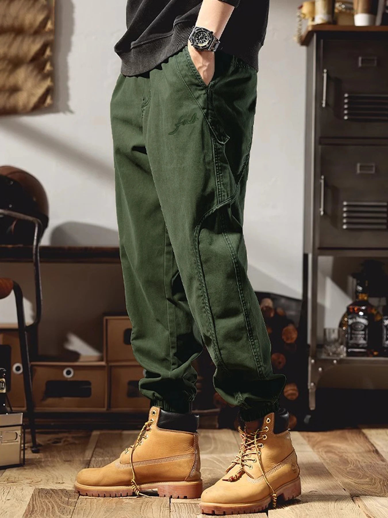 Men's casual work pants, multi-pocket design - Relaxed waist long pants suitable for outdoor, sports and autumn activities