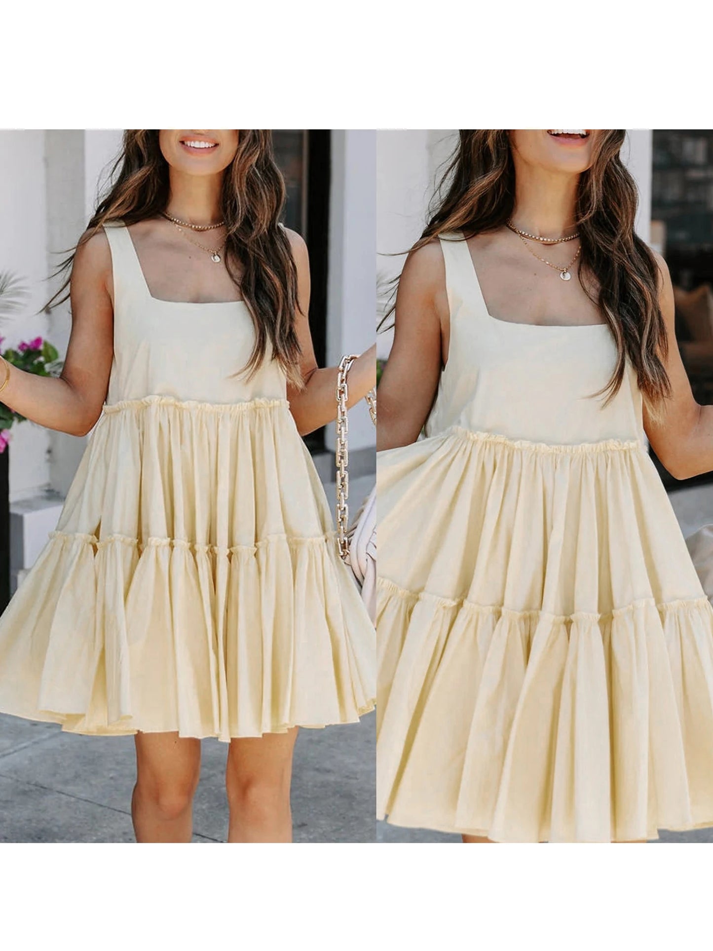 Women s Sleeveless V-Neck Floral Print Ruffle Hem Mini Dress Summer Beach Casual Sundress with Adjustable Straps