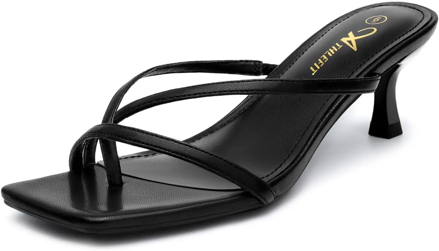 Women's Strappy Kitten Heels Flip Flops Square Open Toe Low Heels Fashion Party Dress Thong Heeled Sandals