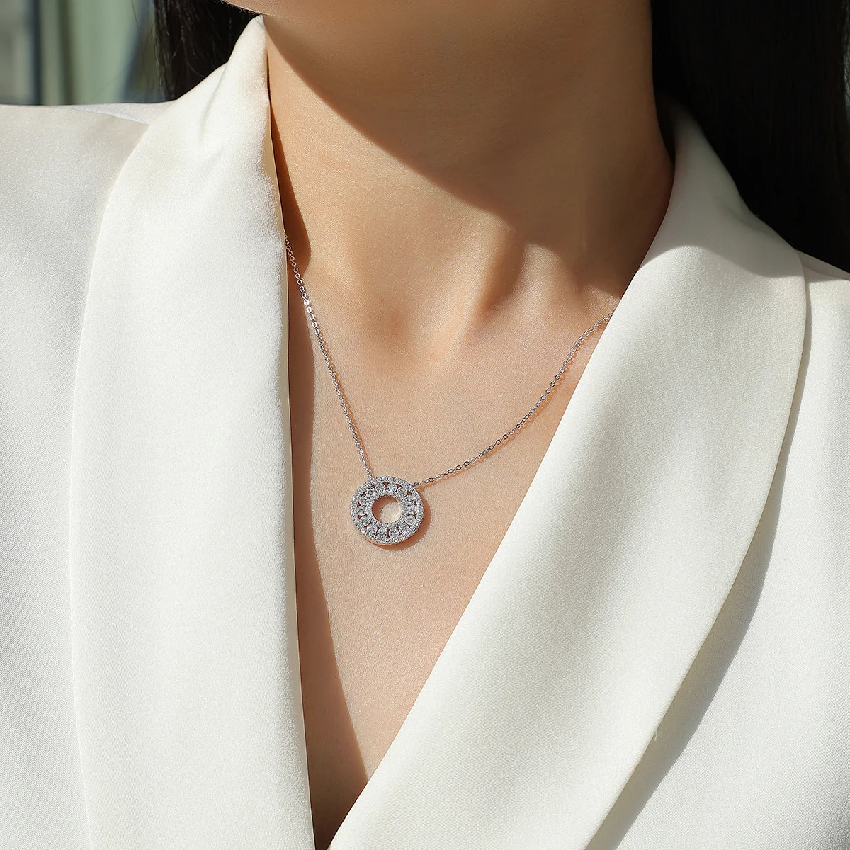 1.4CT D Color Double Circle Moissanite Necklace Pendant For Women GRA Certified S925 Silver Neck Chain Luxury Jewelry Gift